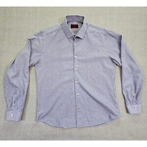 Jared Lang After Hours Shirt Men's XL Blue Cotton Herringbone Slim Fit Button-Up